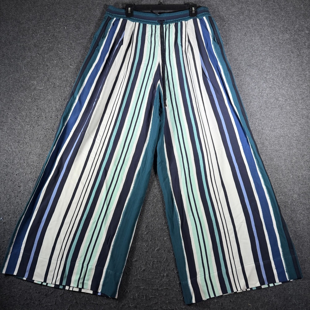 Lafayette 148 New York Striped Wide Leg Pants Teal Navy Mint Size L